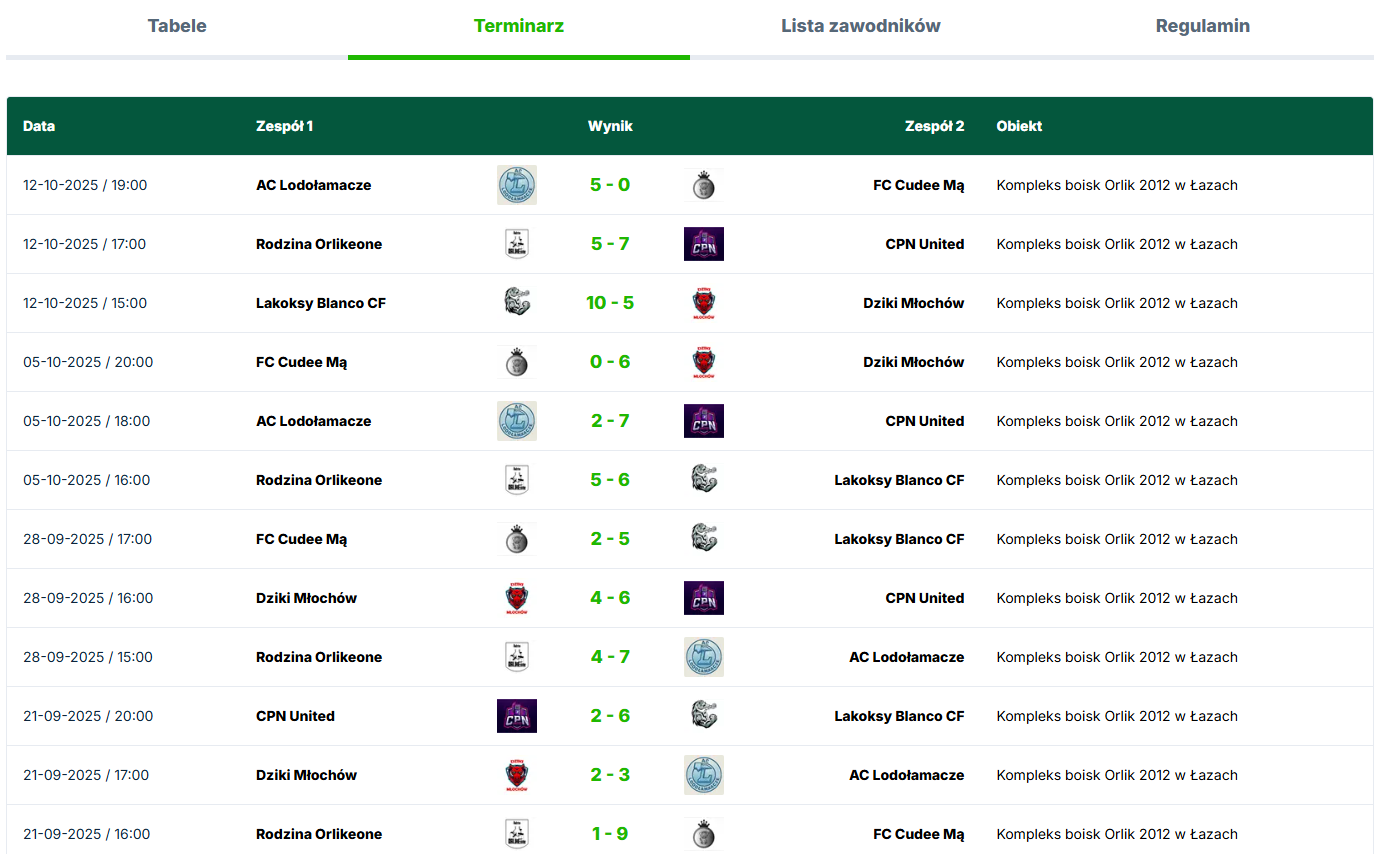 Terminarz Lesznowolskiej Ligi Szóstek
