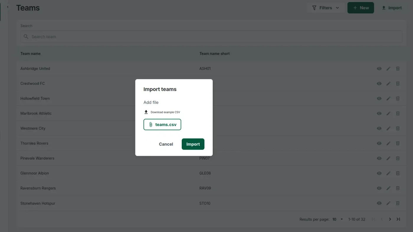 Import teams and players from CSV