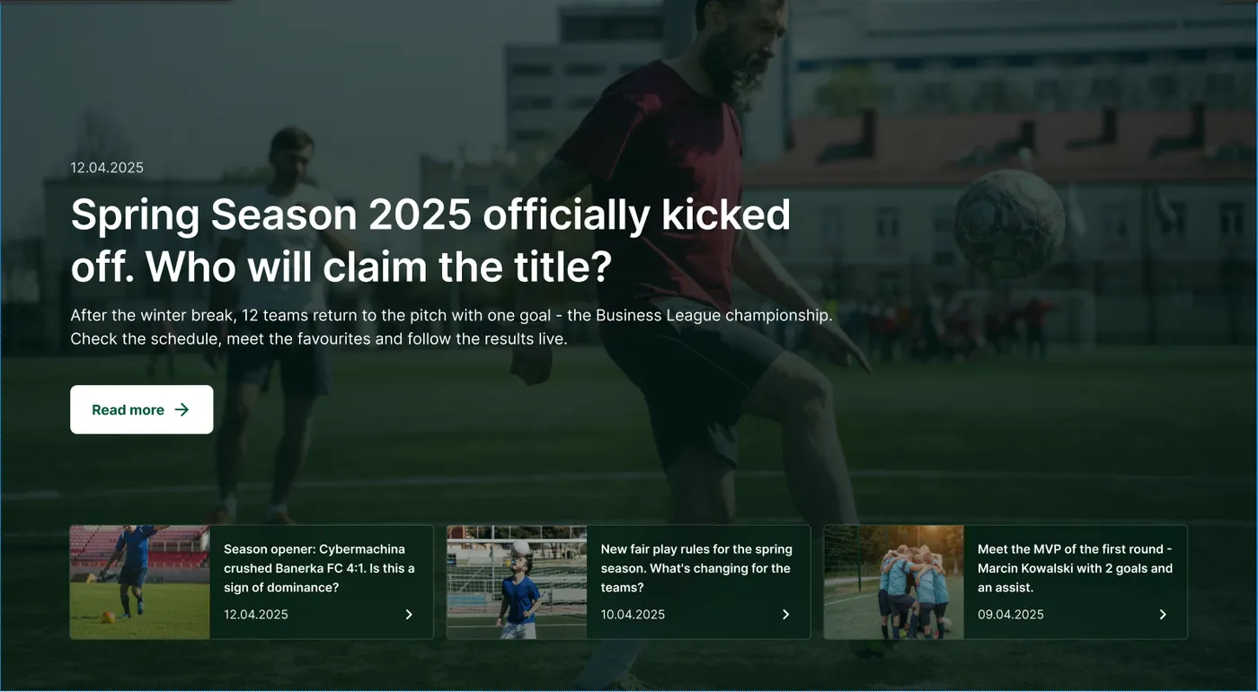 FLM System public league website on desktop and mobile